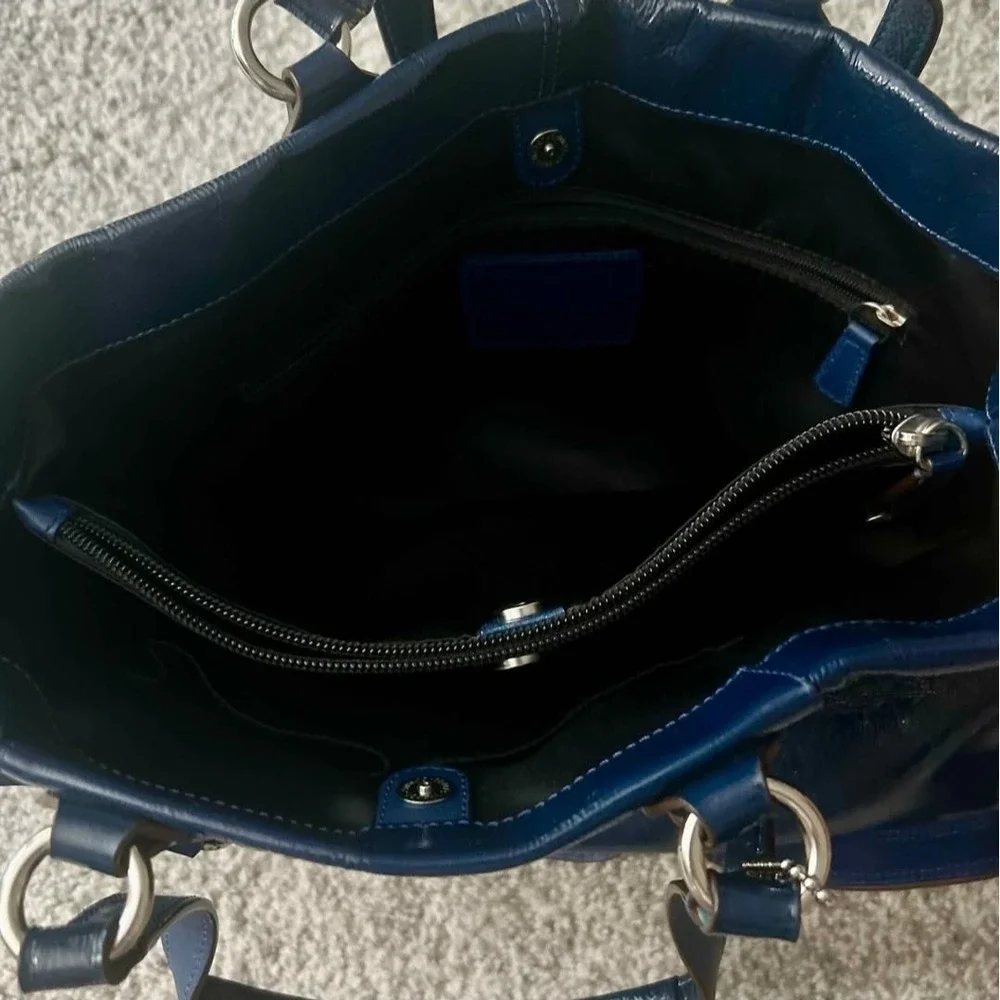 Coach Ashley Patent Leather Dark Blue Large Satchel/Shoulder Handbag, F15516